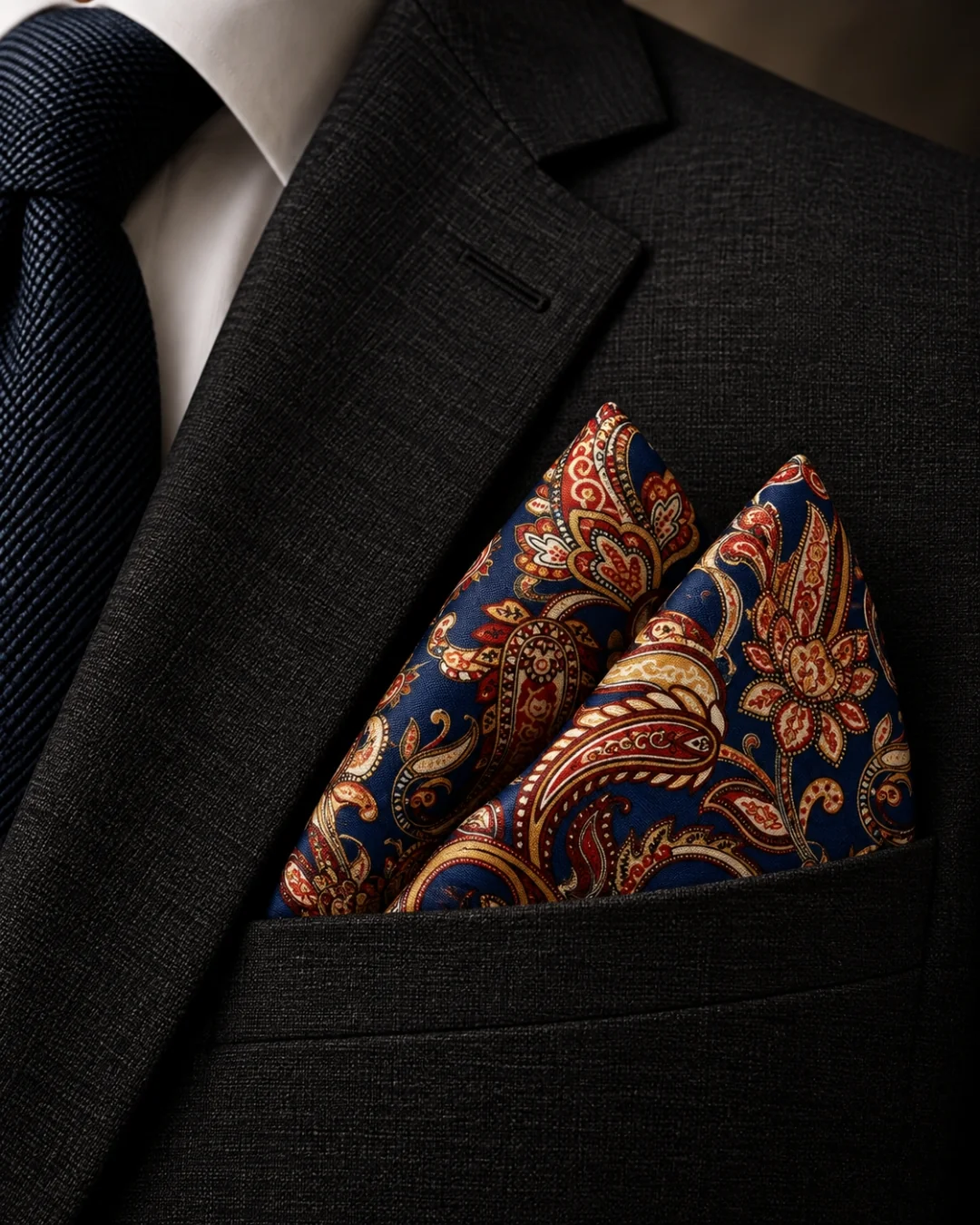 Royal Blue Paisley Print Pocket Square