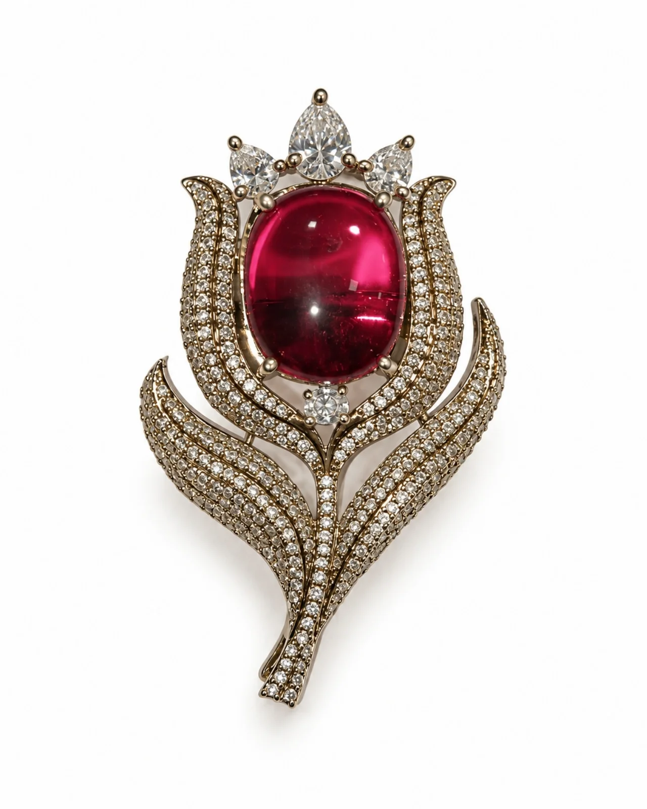 Elegant Ruby Red Crystal Floral Brooch for Men