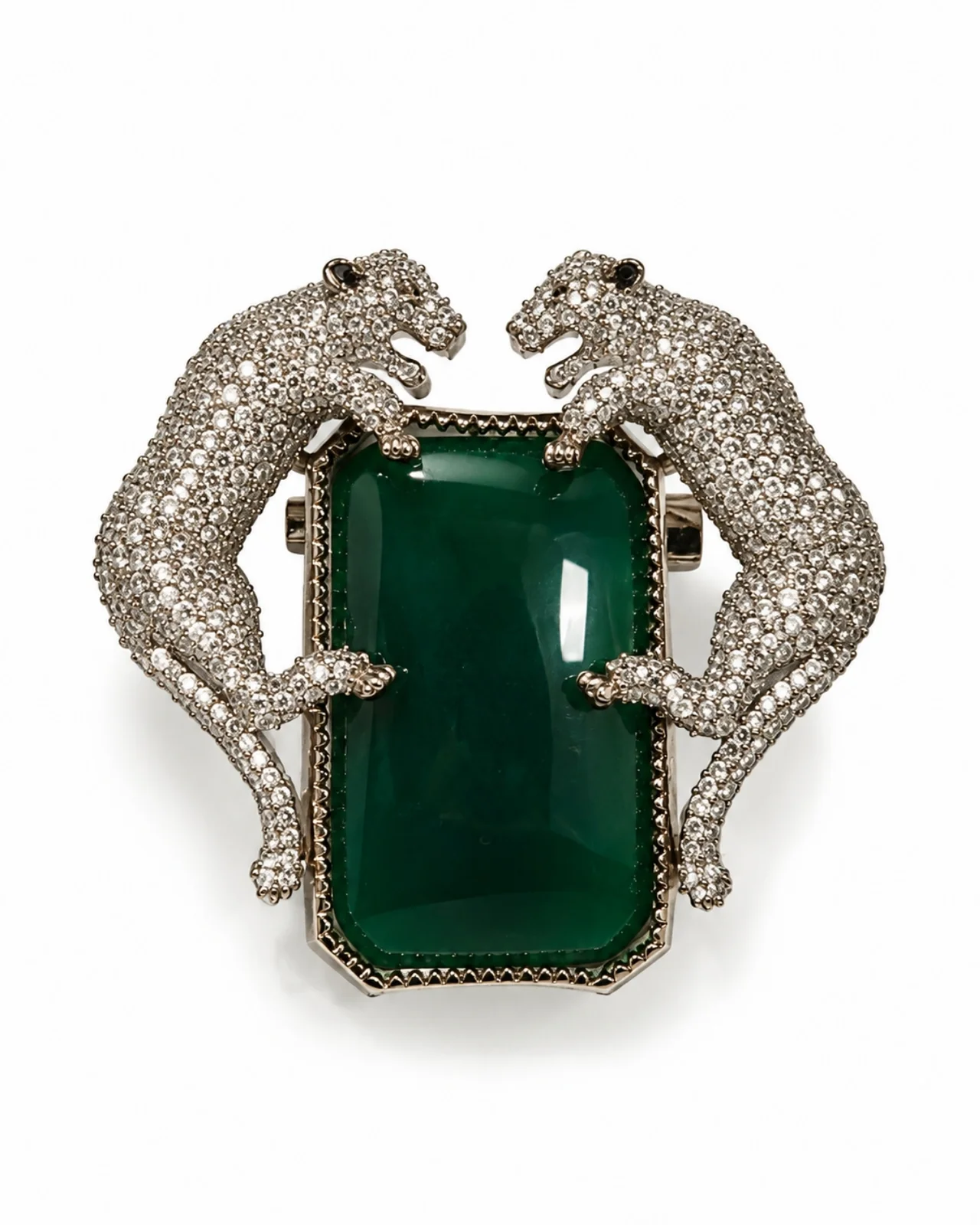 Twin Cheetah Emerald Statement Brooch