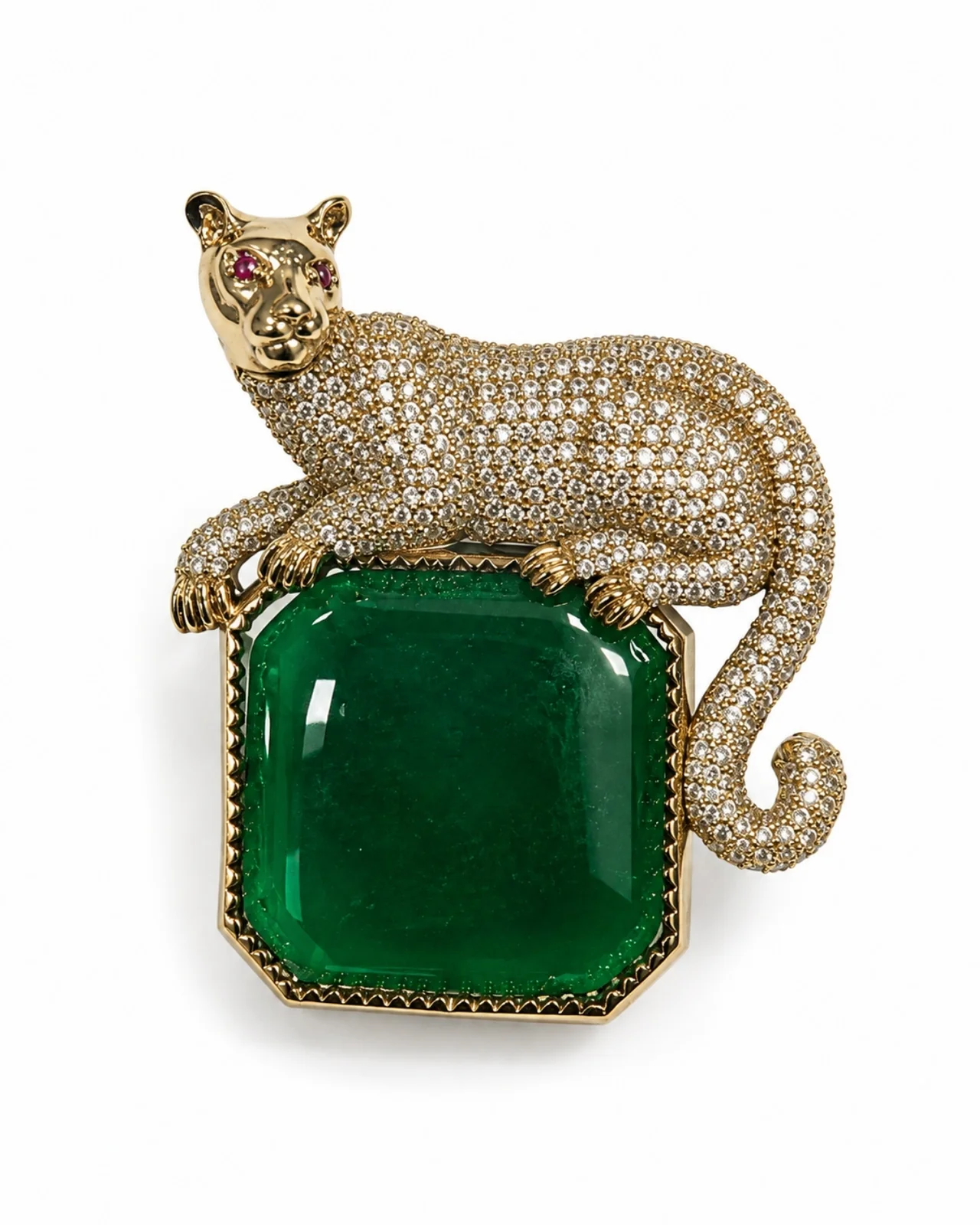 Jewelled Leopard Emerald Brooch