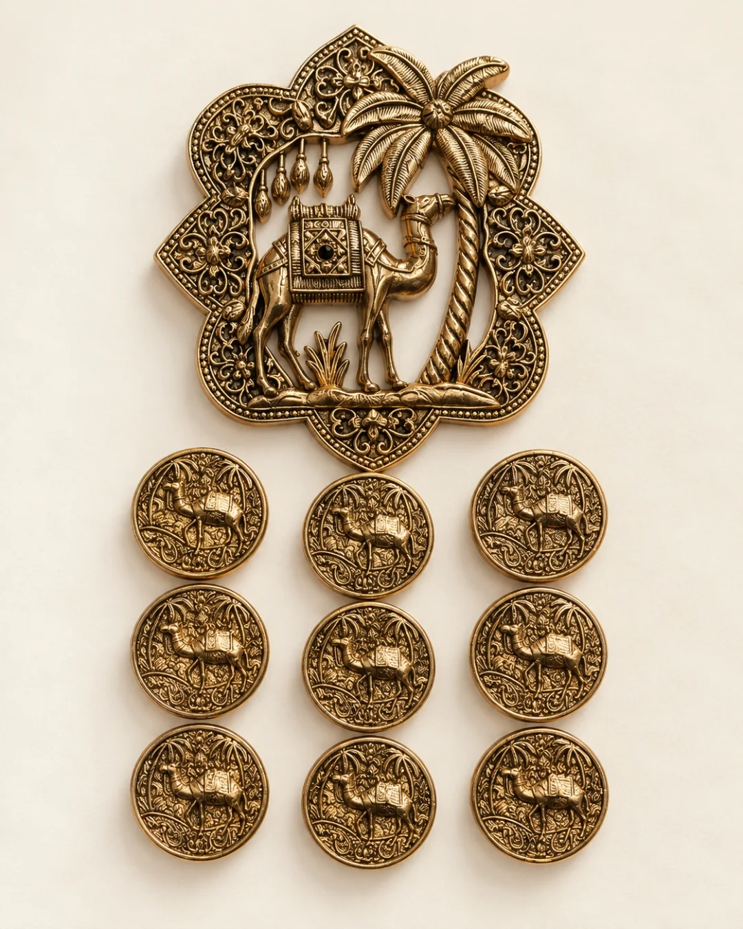 Antique Gold Royal Camel Brooch & Button Set – Desert Heritage Design