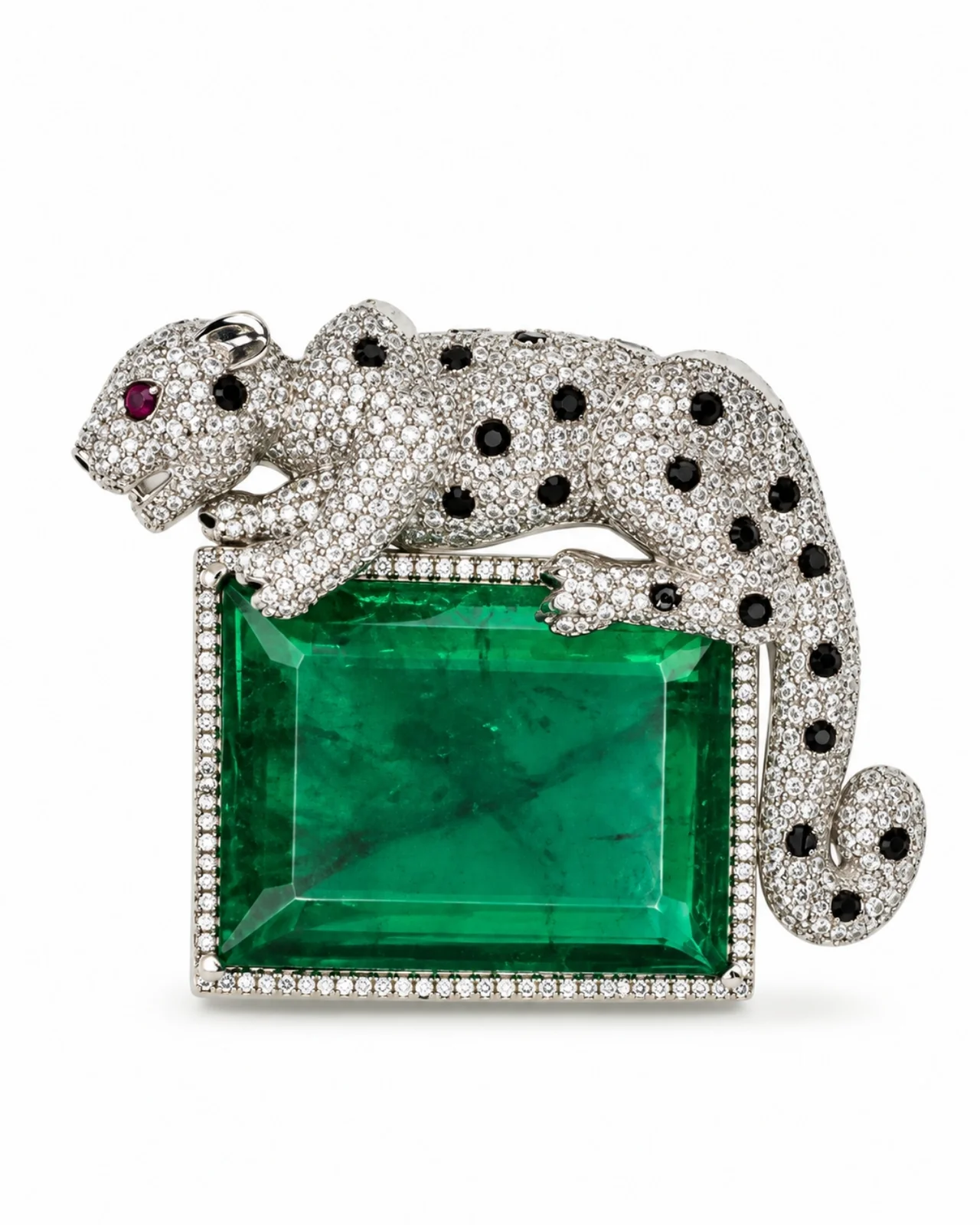 Emerald Leopard Brooch