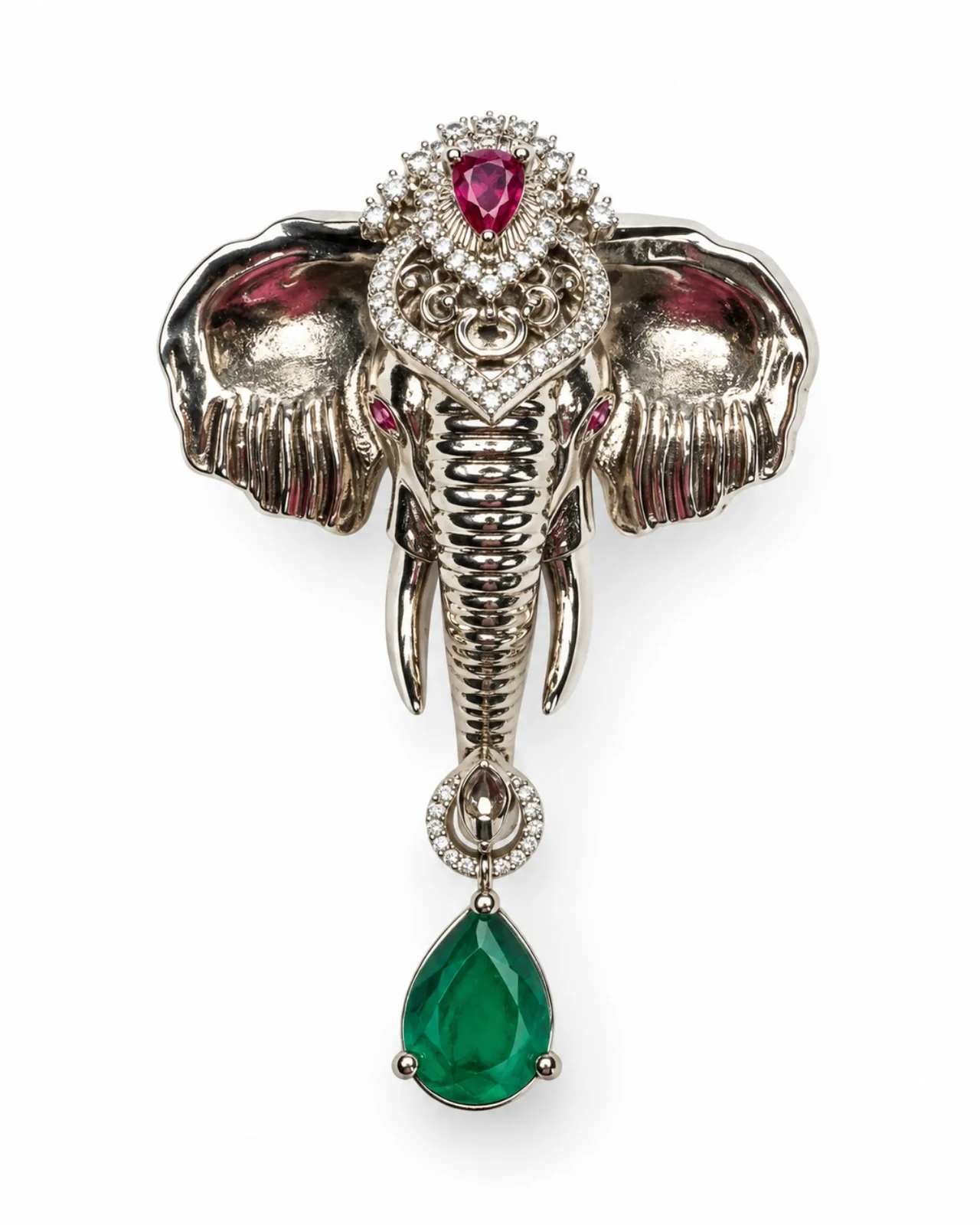 Royal Elephant Emerald Brooch