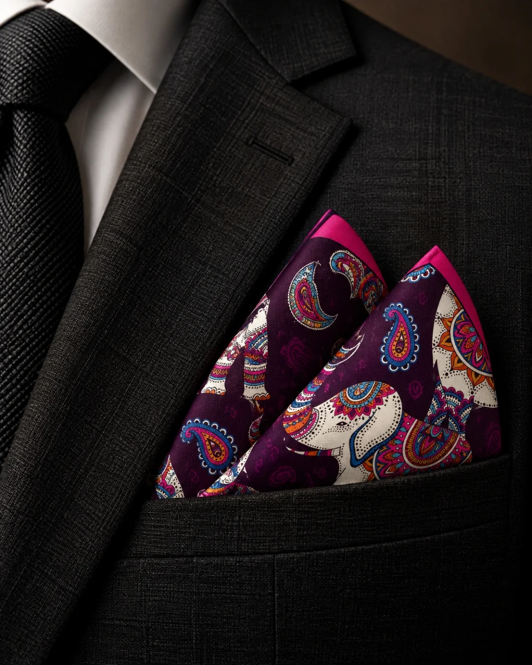 Royal Elephant Print Pocket Square
