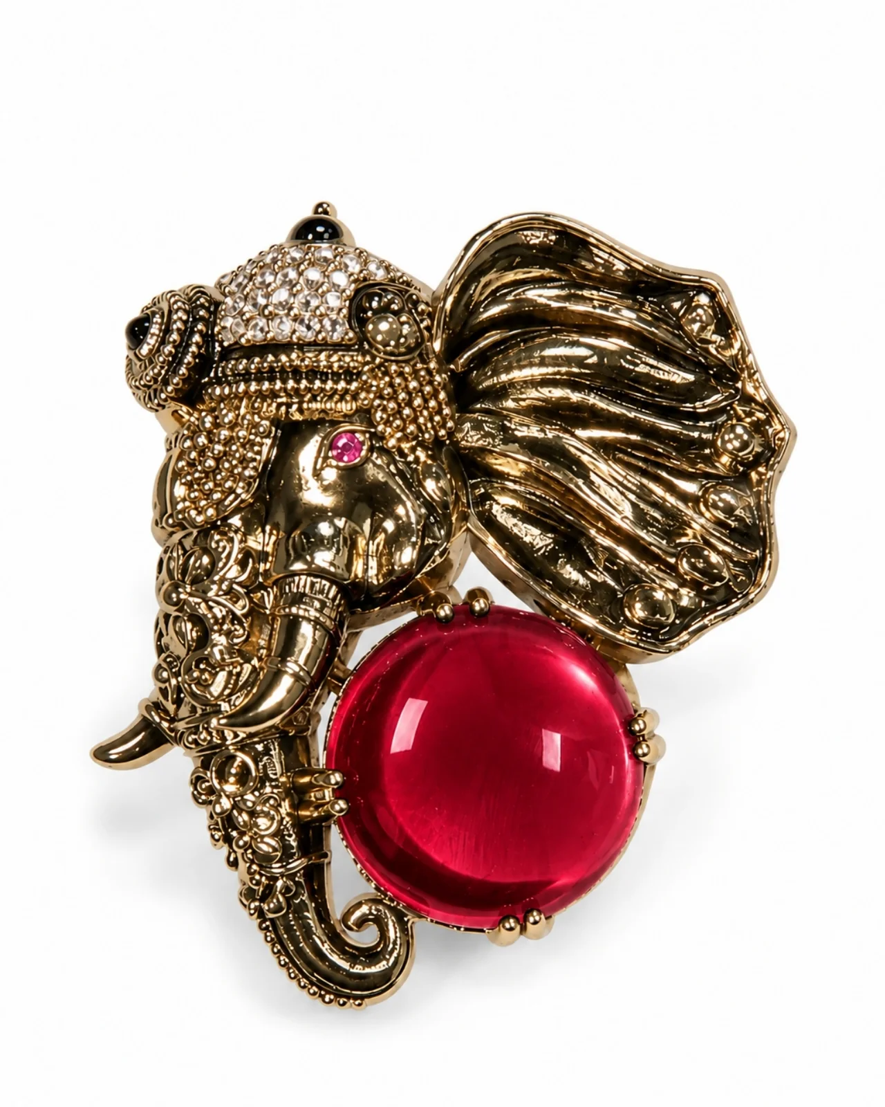 Royal Elephant Ruby Statement Brooch