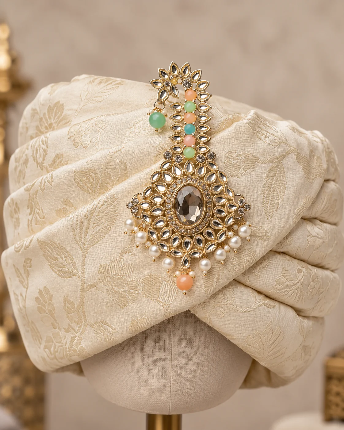 Royal Multicolor Kundan Turban Brooch