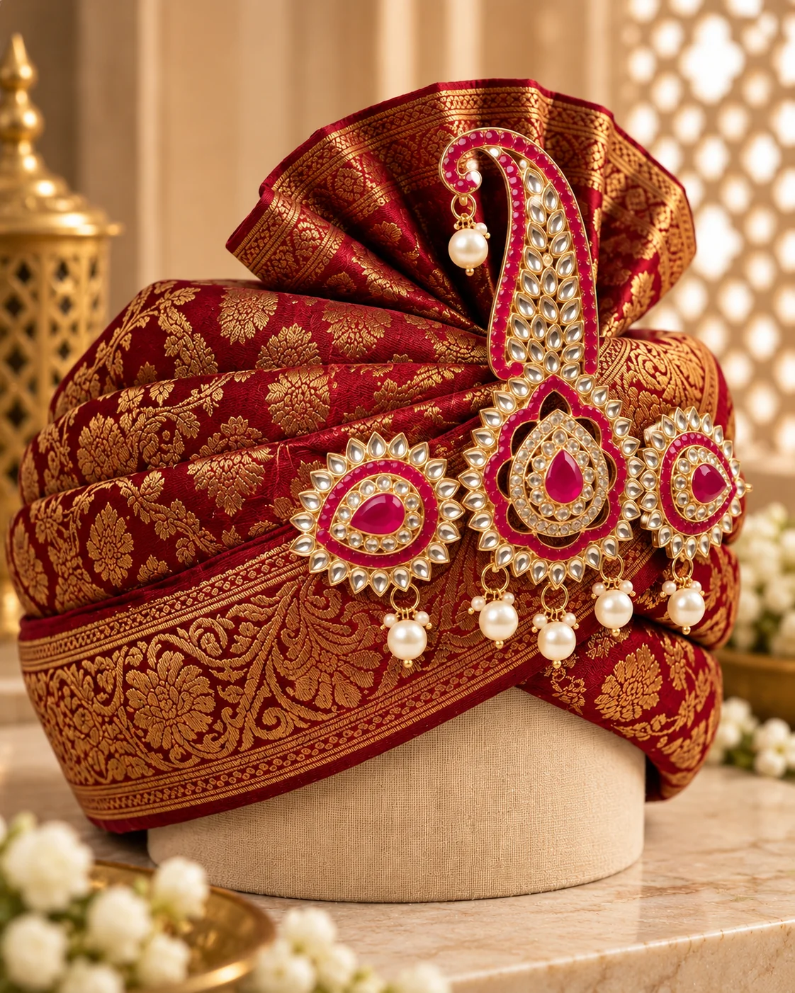 Royal Ruby Kundan Peacock Turban Brooch