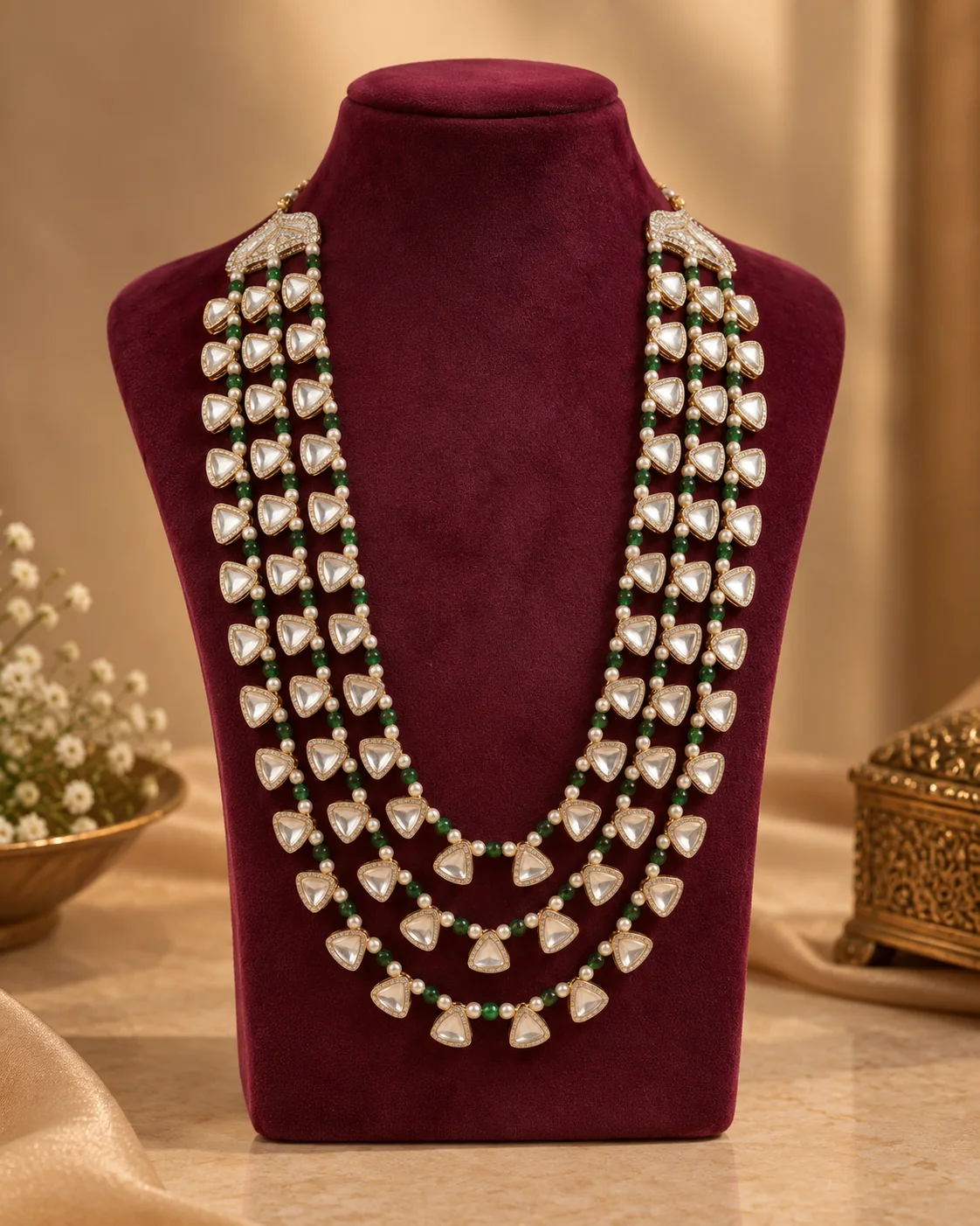Emerald Kundan Layered Men’s Mala