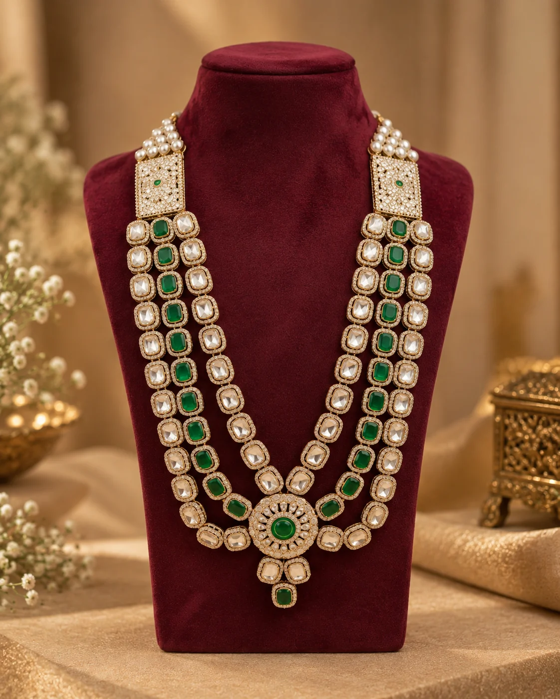 Royal Emerald Kundan Multistrand Men’s Mala