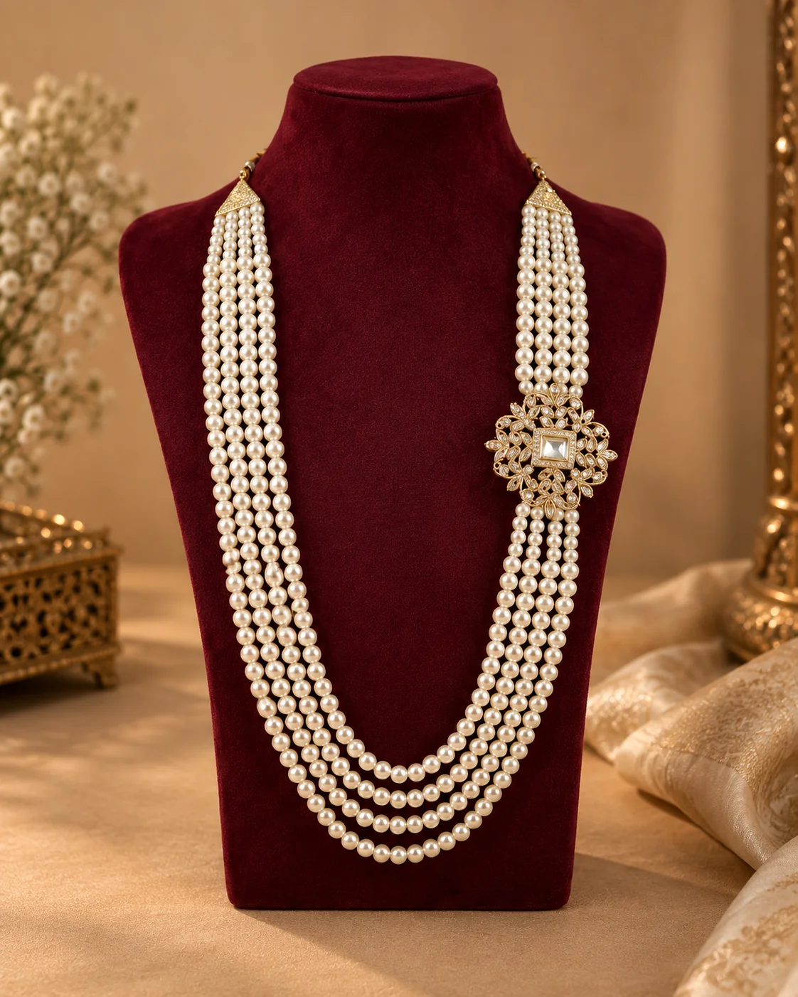 Royal Pearl Floral Pendant Men’s Mala