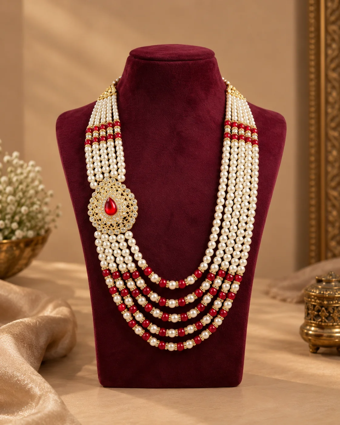 Ruby Pearl Heritage Multistrand Men’s Mala