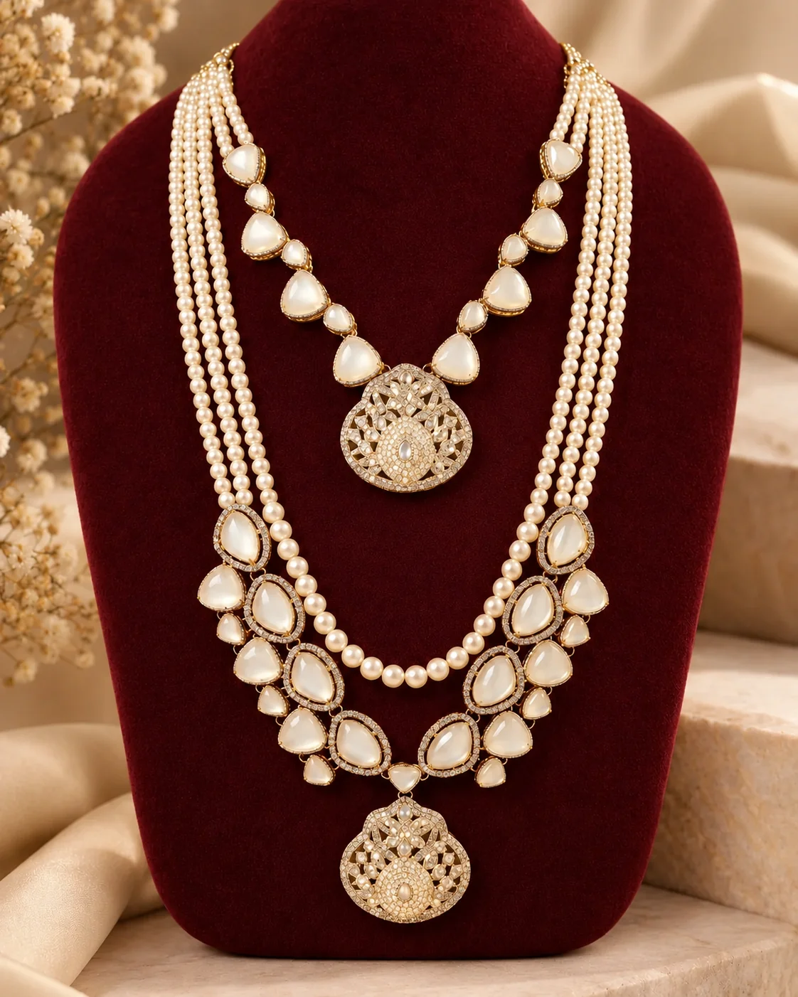 Royal Pearl & Kundan Layered Men’s Mala